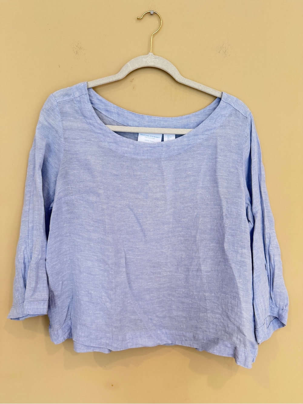 Martha Stewart Collection 100% Linen Light Blue Boatneck Top
